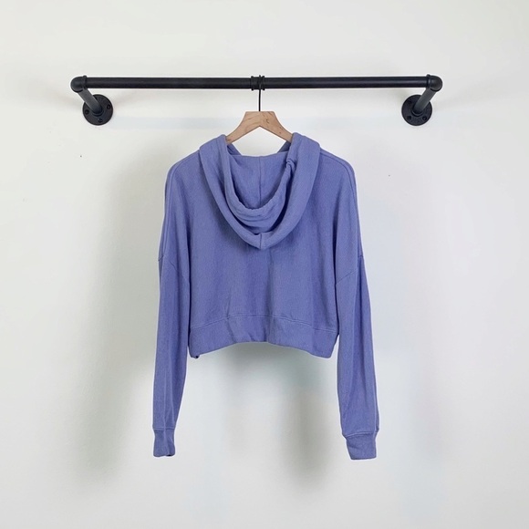 NWT Wildfox Trenton Cropped Knit Hoodie Dusk Blue - Picture 5 of 6